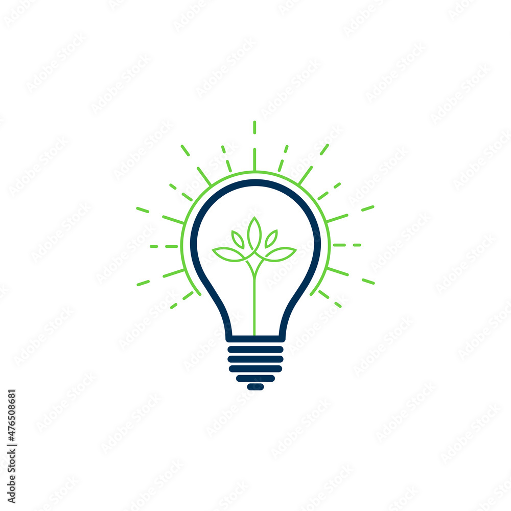 Green contour of shining electric light bulb with green leaf. isolated white background Green contour of shining electric light bulb with green leaf. isolated white background