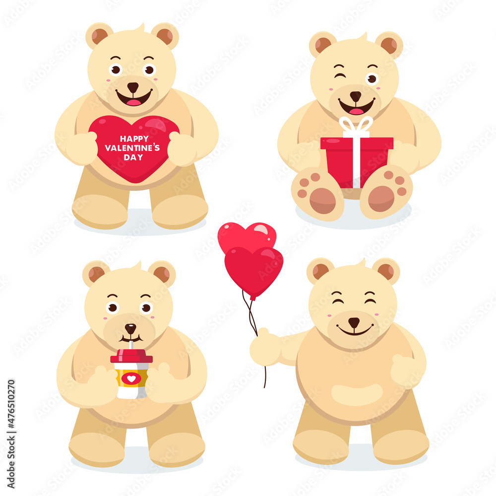 Set vector clip art illustrations of teddy bears, happy valentine, cartoon character illustration Set vector clip art illustrations of teddy bears, happy valentine, cartoon character illustration