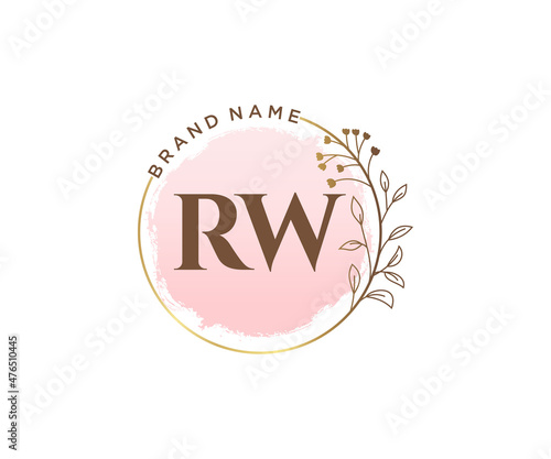 Initial RW feminine logo. Usable for Nature, Salon, Spa, Cosmetic and Beauty Logos. Flat Vector Logo Design Template Element.