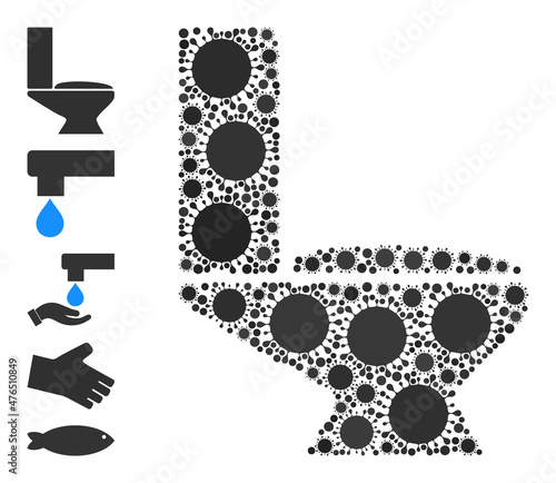 Toilet mosaic icon. Vector mosaic is formed from randomized covid icons. Viral mosaic toilet icon and bonus icons. Toilet mosaic for isolation images.