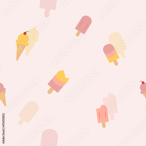 pastel ice cream and polka dot seamless background for fabric pattern