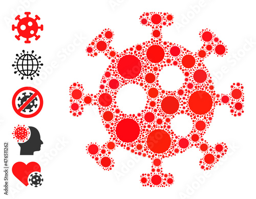 Virus mosaic icon. Vector mosaic made of random infection parts. Infection mosaic virus icon and similar icons. Virus collage for pandemic templates.