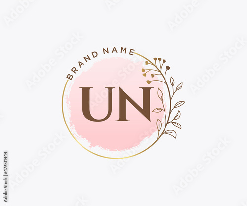 Initial UN feminine logo. Usable for Nature, Salon, Spa, Cosmetic and Beauty Logos. Flat Vector Logo Design Template Element.
