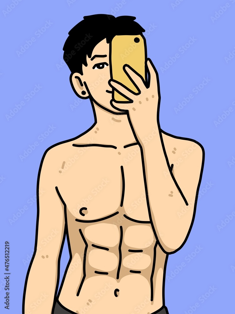 Fototapeta premium cute man cartoon on blue background