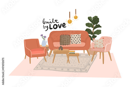 living room scene hand drawn illustration