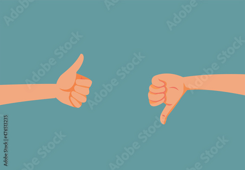 Hands Holding Thumbs Up and Thumbs Down Vector Cartoon Illustration