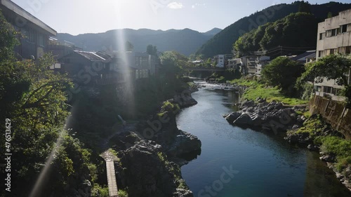 Warm day over Gujo Hachiman City and Yoshida River, Gifu Prefecture Japan photo