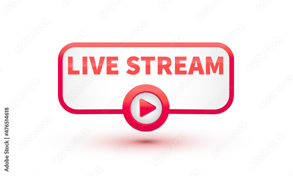 Live stream symbol, icon with play button. Emblem for broadcasting, online tv, sport, news and radio streaming. Template for shows, movies and live performances. Vector illustration. Live stream symbol, icon with play button. Emblem for broadcasting, online tv, sport, news and radio streaming. Template for shows, movies and live performances. Vector illustration.