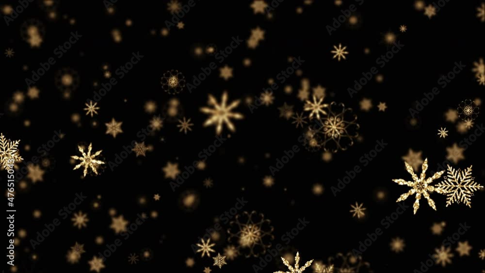 4K looping falling down beautiful glow gold snowflake on black background animation. gold snowflakes animation with blurred bokeh for winter snow, Christmas and New year background. Snow Snowfall Snow 4K looping falling down beautiful glow gold snowflake on black background animation. gold snowflakes animation with blurred bokeh for winter snow, Christmas and New year background. Snow Snowfall Snow