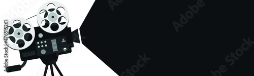 Movie camera. Cinema background or banner. Movie time. Movie ticket. Vector