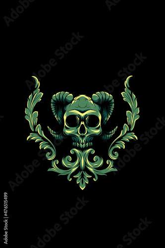 Horned skull with ornament vector illustration © 9scorpions.studio9