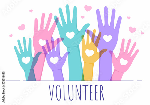 Love Charity or Giving Donation via Volunteer Team Worked Together to Help and Collect Donations for Poster or Banner in Flat Design Illustration