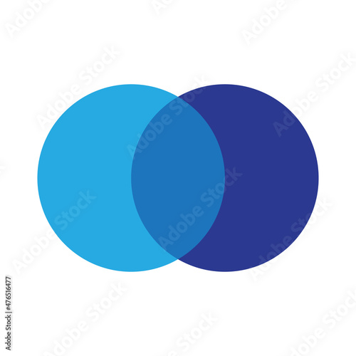 Intersecting circles. Blue and cyan. Merge concept. Colored icon. Business background. Vector illustration. Stock image.
