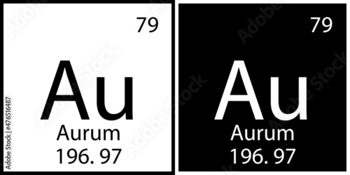 Aurum icon. Gold chemical sign. Mendeleev table element. White and black squares. Vector illustration. Stock image. 