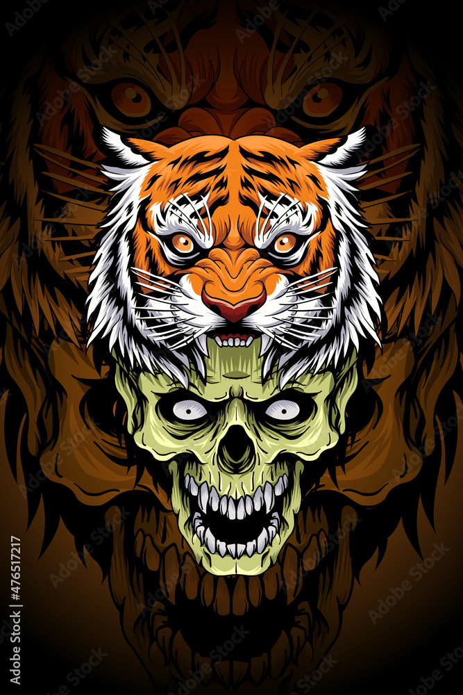 Fototapeta premium Skull with tiger vector illustration