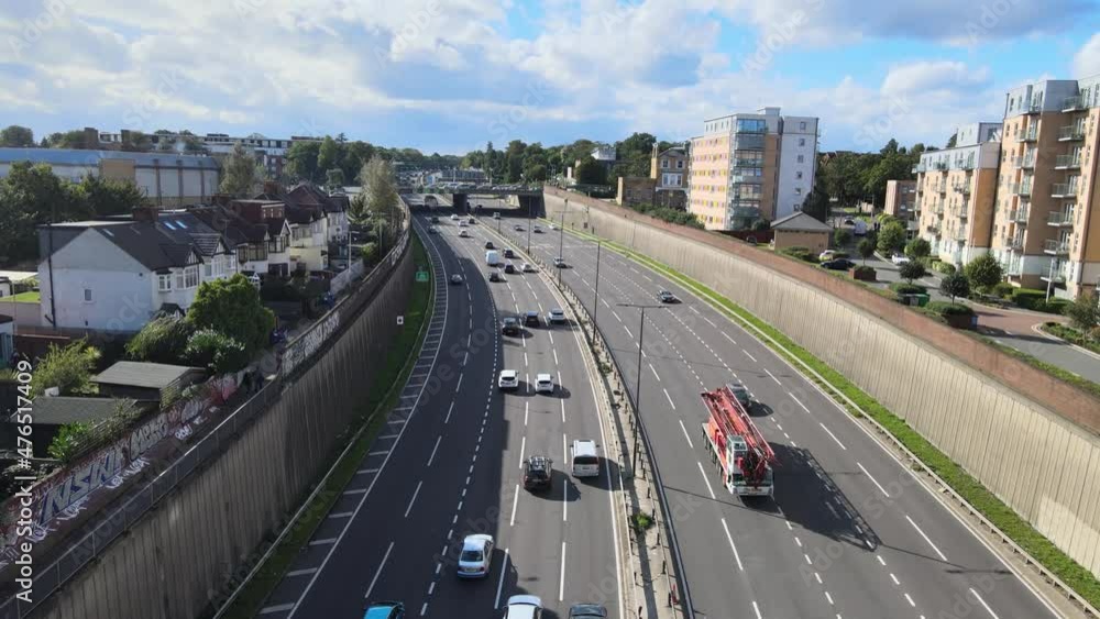 flow of vehicles on busy multi lane in city center