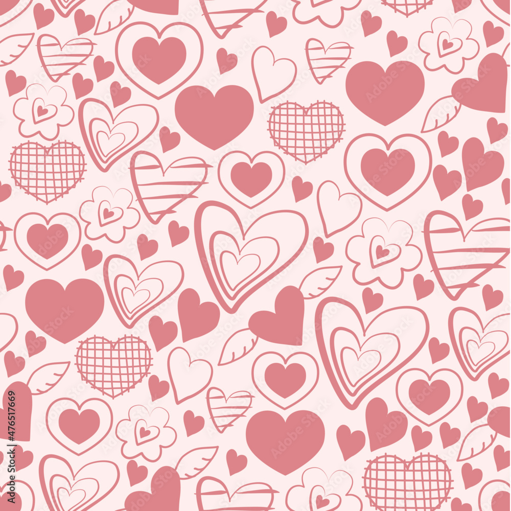 valentine seamless pattern with pink hearts