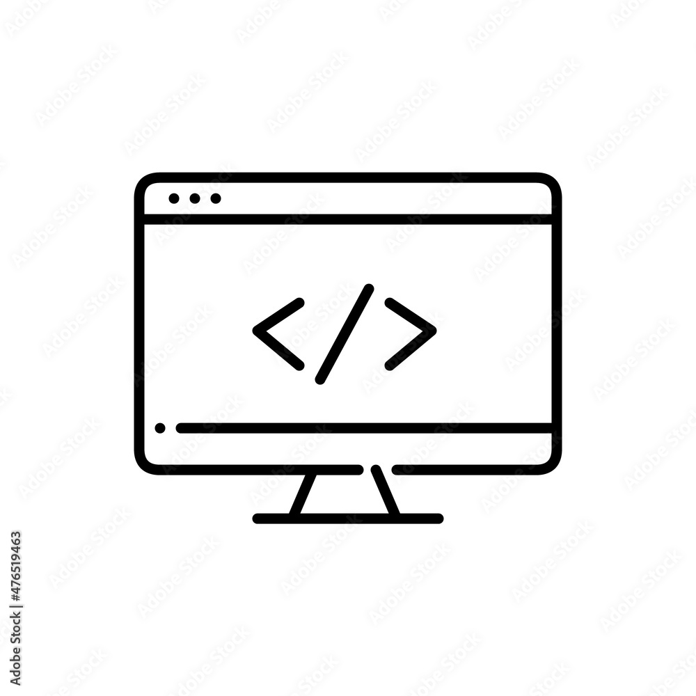 Programming icon. Web coding in a browser on a computer screen. Pixel perfect, editable stroke icon Programming icon. Web coding in a browser on a computer screen. Pixel perfect, editable stroke icon