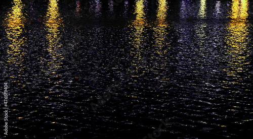 Moscow river water reflecting evening lights