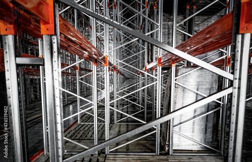 storage warehouse construction with a play button pattern perspetive