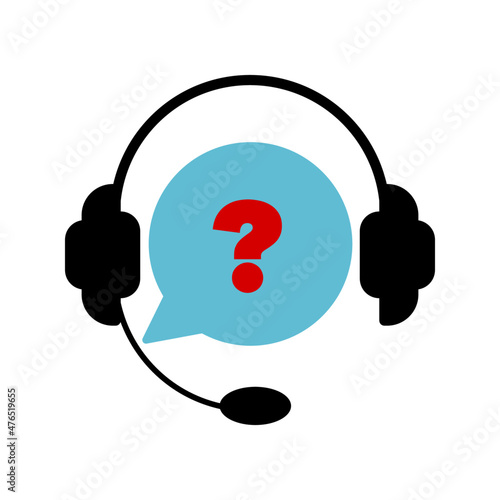 Service operator icon for answering questions and solving problems. Vector icon. Handphone and question mark.