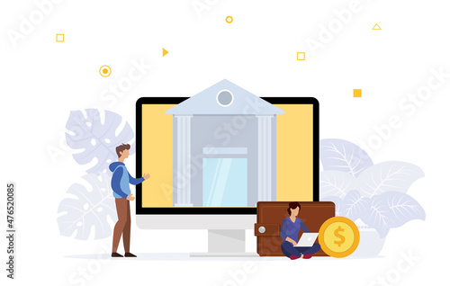 ebanking or digital internet banking wallet with people and modern flat style