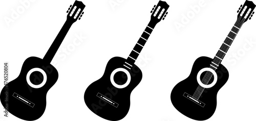 Guitar icon set. Acoustic guitar silhouette. Vector