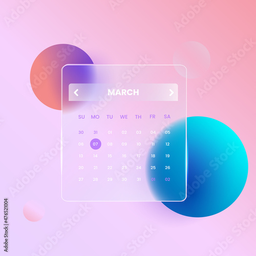 Glassmorph Calender User Interface For Web and Apps Template 