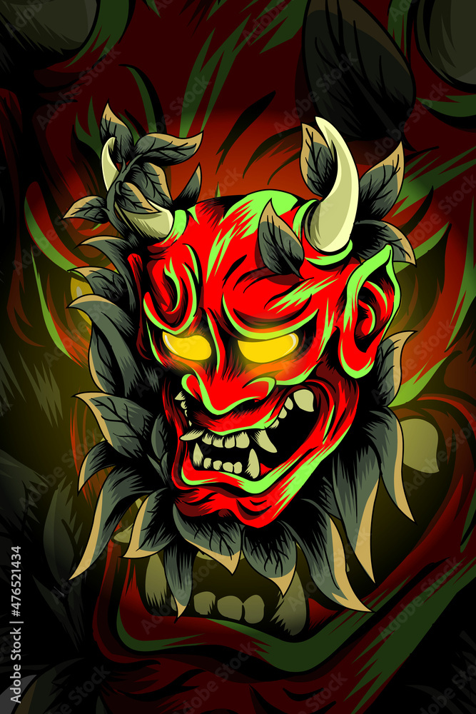 Obraz premium Samurai with leaf vector illustration