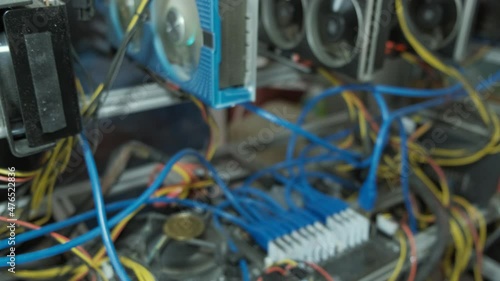 Graphic cards with motherboard Ehtereum Crypto mining rig photo