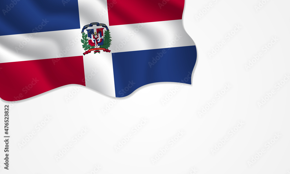 Dominican Republic flag waving illustration with copy space on isolated background