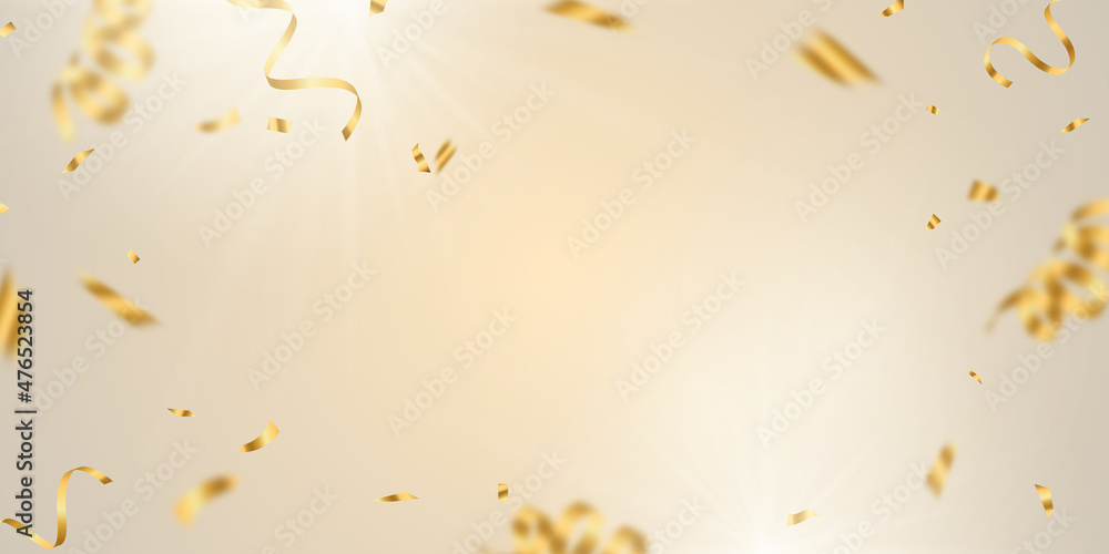 Celebration background template with confetti and gold ribbons. luxury greeting rich card.