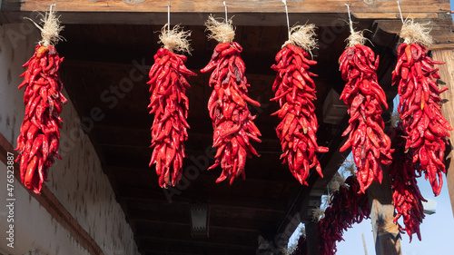 Chile Pepper Ristras Hanging Outdoors in Albuquerque