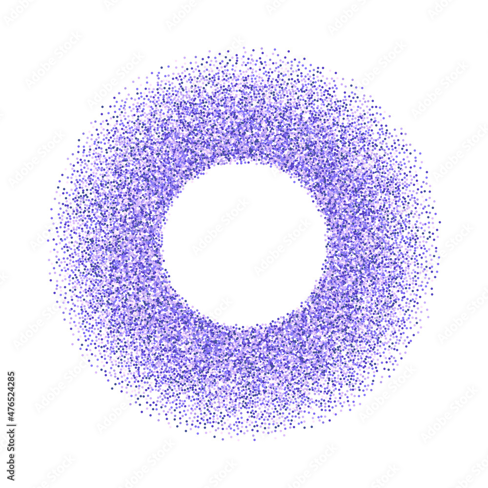 Purple glitter round frame. Violet glittering border with very peri color particles Purple glitter round frame. Violet glittering border with very peri color particles