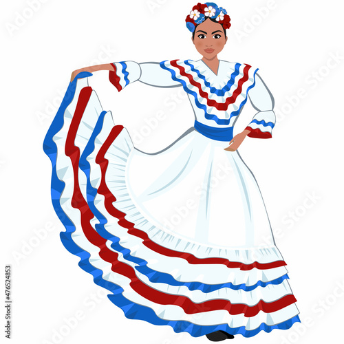 Woman in folk national Dominican costume. Vector illustration