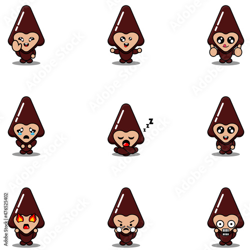 cartoon character vector illustration mascot costume set chocolate triangle food expression bundle