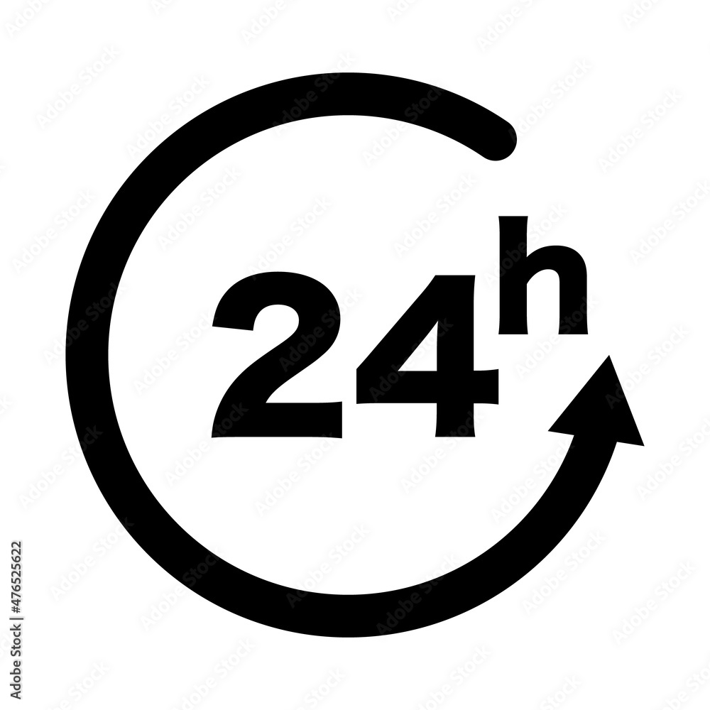 24-hour icon. Rotating arrow vector. 24-hour icon. Rotating arrow vector.