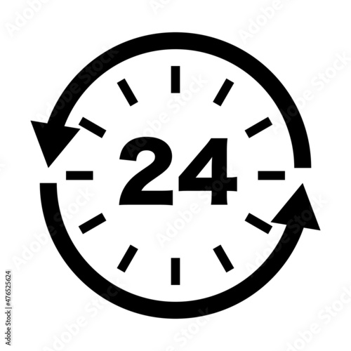 Clock icon about 24 hour business. Vector.