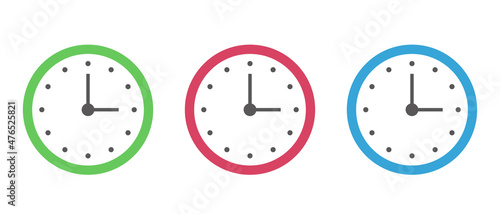 Colorful clock icon set. Vectors.