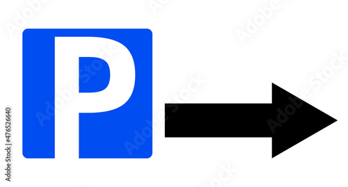 Parking sign and arrow icon. Vector.