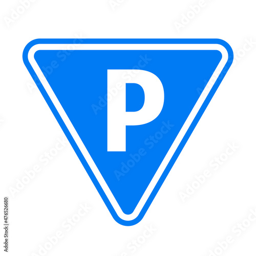 Inverted triangle parking sign icon. Blue vector.
