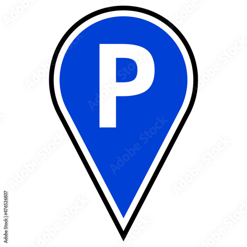 Parking sign map pin icon. Vector.