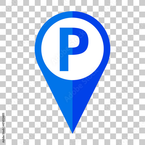 Map pin of a parking sign with a transparent background. Vector.