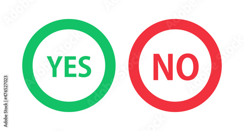 The letters YES and NO in a round circle. Vectors. YES is green and NO is red.