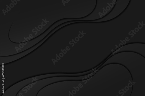 Luxury 3d abstract background. Layered black matte backdrop with wavy elements. Awesome three-dimensional vector