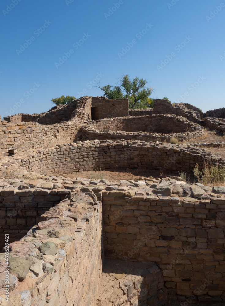 Remnants of Circular Kivas at Aztec Ruins National Monument in Aztec, New Mexico