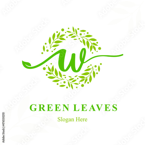 Elegant Creative Modern Initial w Letter with Circle Leaves Frame for Eco Friendly Fashion, Beauty Cosmetic, Make up, Soap, Environment Consultant Service Business Logo Vector Idea Design
