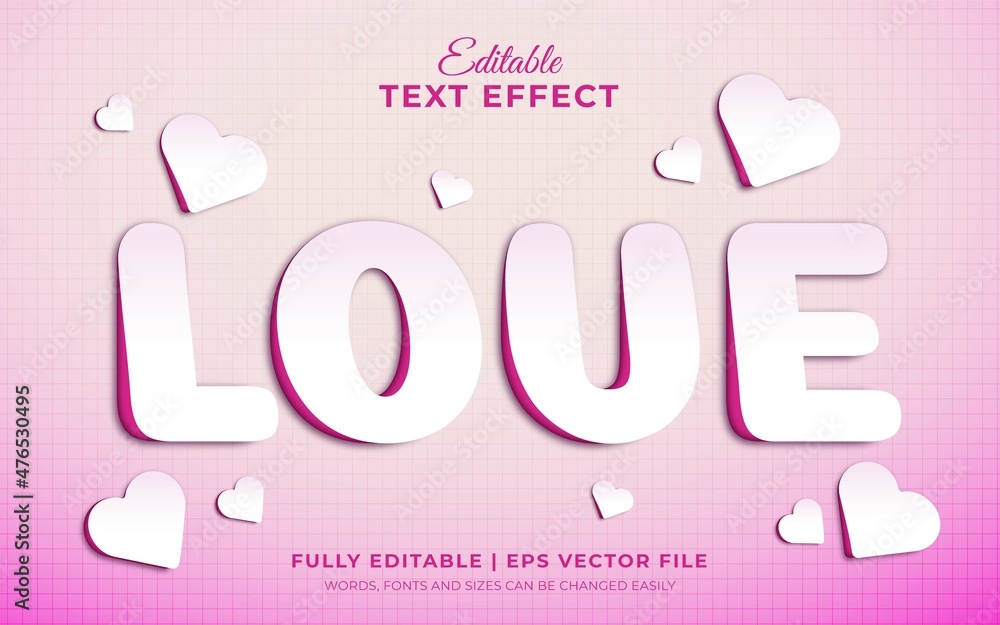 Pink love text with paper style popping 3d realistic text effect Pink love text with paper style popping 3d realistic text effect
