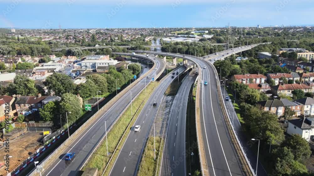 wide and complex highway interchange. Wet road after rain. Traffic in urban borough wide and complex highway interchange. Wet road after rain. Traffic in urban borough