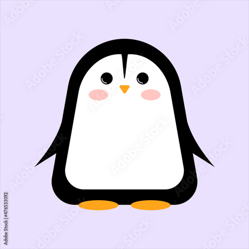 cute cartoon penguin on purple background, vector illustration